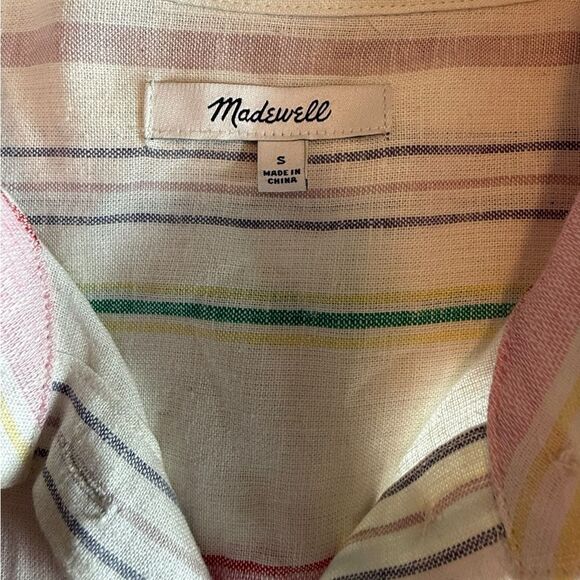Madewell Linen-Blend Daily Shirt in Rainbow Striped Women’s Size Small - Picture 7 of 11